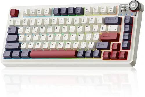 LEOBOG x Aula 75 Key Mechanical Keyboard, Wireless Gaming Keyboard Hot Swappable with RGB Backlit Media Knob, Tri-Mode Bluetooth/2.4GHz/USB-C Gasket Creamy Keyboard for Win MAC PC Xbox - Retro Roket
