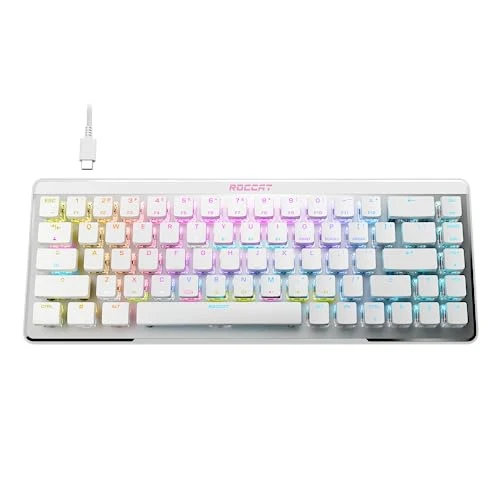 ROCCAT Vulcan II Mini Air 65% Optical Mechanical Gaming Keyboard, Full Wireless and Bluetooth Capabilities, Customizable RGB Illumination, Button Duplicator, On-Board Profiles, Aluminum Plate – White
