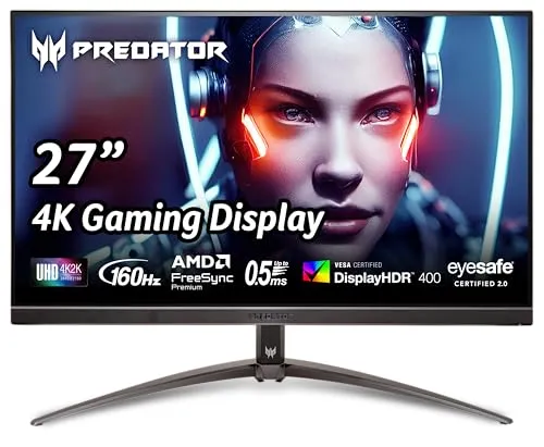 Acer Predator XB273K 27" 4k Gaming Monitor | AMD FreeSync Premium | ZeroFrame Design | 160Hz Refresh | Up to 0.5ms Response | Height, Tilt, Swivel, Pivot Adjust | HDR 400 | 1 x DP 1.4 & 2 x HDMI 2.1