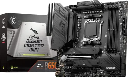 MSI MAG B650M Mortar WiFi Gaming Motherboard (AMD Ryzen 9000/8000/7000 Series Processors,AM5,DDR5,PCIe 4.0,M.2 Slots,SATA 6Gb/s,USB 3.2 Gen 2,HDMI/DP,Wi-Fi 6E,Bluetooth 5.3,2.5Gbps LAN,mATX)