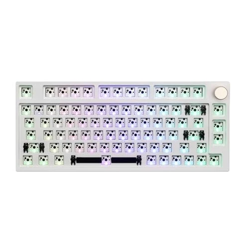 EPOMAKER TH80 Pro 75% 80 Keys Hot Swap Bluetooth 5.0/2.4GHz/Wired Keyboard PCB Mounting Plate Kit with Dampener Foams, South-Facing LEDs, Compatible with 3/5 Pin Switch for Win/Mac PS5 PS4 Xbox(White)
