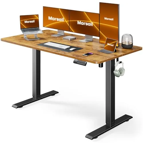 Marsail Electric Standing Desk, 55 * 24 Inch Adjustable Height Stand up Desk for Home Office Furniture Computer Desk Memory Preset with Headphone Hook Rustic