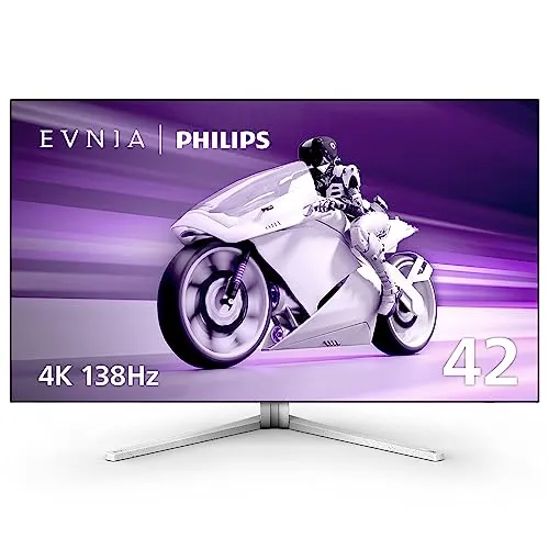 PHILIPS EVNIA 42M2N8900 41.5” 4K OLED Gaming Monitor, 4K UHD, 138Hz 0.1ms GtG, FreeSync Premium, HDR10, USB-C Docking, KVM, 10W Speakers + DTS Sound, Ambiglow, 4-Year Advance Replacement