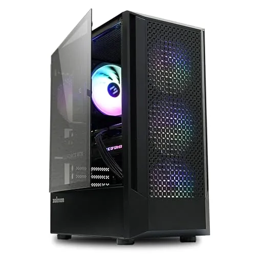 Zalman FIT ATX PC Case, High Airflow, 4 x 120mm ARGB Fans (Non-PWM), Tempered Glass Side Panel, USB 3.0, Compact Mid-Tower Gaming Computer Case, Black