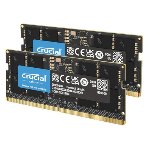 Crucial 64GB DDR5 RAM, 5600MHz (or 5200MHz or 4800MHz) Laptop Memory Kit, SODIMM 262-Pin, Compatible with 13th Gen Intel Core and AMD Ryzen 6000 - CT2K32G56C46S5