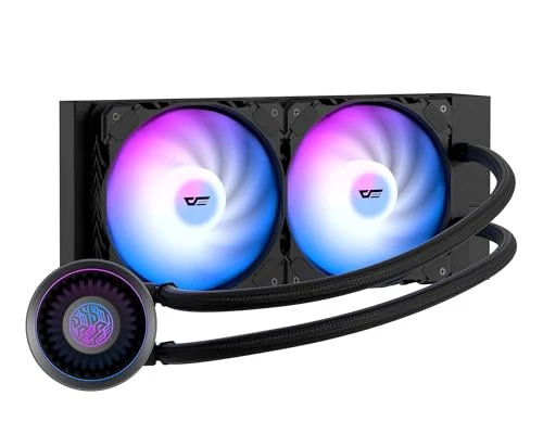 darkFlash DNA240A AIO CPU Liquid Cooler, High-Performance Pump, ARGB Sync, PWM Fans, with Customizable darkFlash Logo Display, Compatible with Intel 1700/1200/115X, AMD AM4/AM5 (Black)