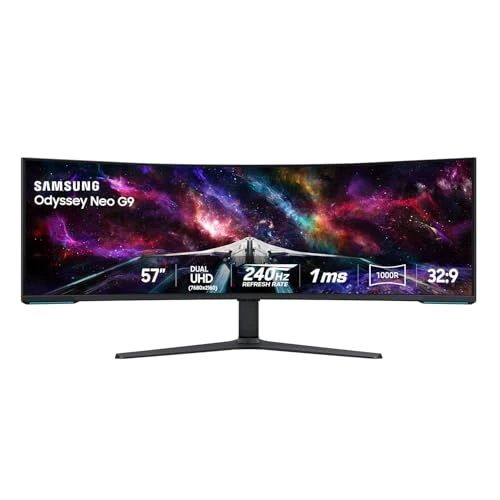 SAMSUNG 57" Odyssey Neo G9 Series Dual 4K UHD 1000R Curved Gaming Monitor, 240Hz, 1ms with DisplayPort 2.1, Quantum Mini-LED, DisplayHDR 1000, AMD FreeSync Premium Pro, LS57CG952NNXZA, 2023