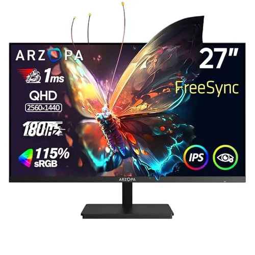 ARZOPA 27" 180HZ Gaming Monitor -2K QHD 2560x1440 Fast IPS Computer PC Display 115% sRGB Adaptive-Sync 1ms Response, 1x Display Port 1.4, 1x HDMI 2.0, 1x USB C -M1RC