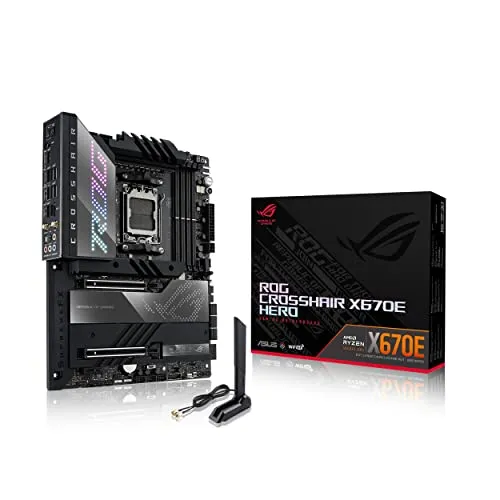 ASUS ROG Crosshair X670E Hero AMD X670 AM5 Ryzen™ Desktop 9000 8000 & 7000 ATX Motherboard, 18 + 2 Power Stages, PCIe® 5.0, DDR5, 5X M.2 Slots, USB 3.2 Gen 2x2 with Quick Charge 4+, USB4®, Wi-Fi 6E