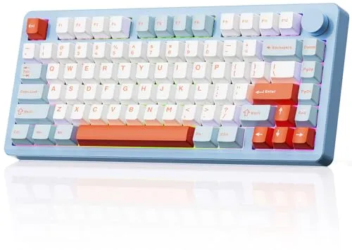 LEOBOG Hi8SE Gaming Keyboard, Tri-Mode Bluetooth/2.4GHz/USB-C Hot Swappable Aluminum Keyboard, Custom Mechanical Keyboard with Programmable Keys Creamy Sound RGB Backlit for Win Mac PC Gamer - Blue