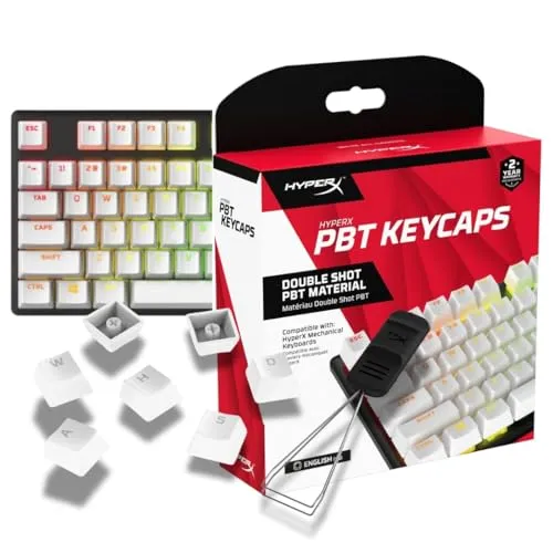 HyperX PBT Keycaps – Full Key Set, Double Shot PBT Material, English (US) Layout, 104 Keys – White