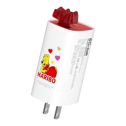 Haribo 65W Three-Port GaN Wall Charger, Power Deliver PD and Qualcomm 3.0 Charging, 5V 3A Gummy Bear Quick Style Charger Block for iPhone, Samsung Galaxy
