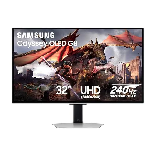 SAMSUNG 32” Odyssey QD-OLED G8 (G80SD) Series 4K UHD Smart Gaming Monitor, 240Hz 0.03ms, G-Sync Compatible, Glare-Free Display, Gaming Hub, Sleek Design, 3 Year Warranty, LS32DG802SNXZA, 2024