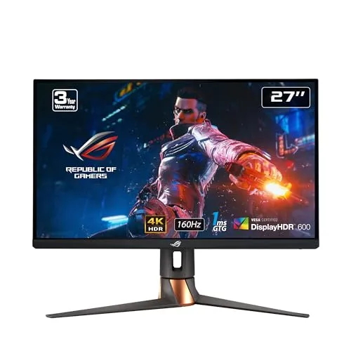 ASUS ROG Swift 27” 4K Gaming Monitor (PG27UQR) - UHD (3840 x2160), Fast IPS, 160Hz (Above 144Hz), 1ms, FreeSync Premium Pro, Variable Overdrive, DisplayPort, HDMI, DisplayHDR 600, 96% DCI-P3,BLACK