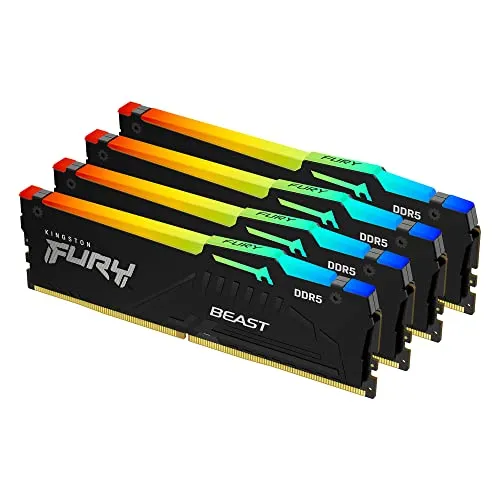 Kingston FURY Beast RGB Black 128GB (4x32GB) 5600MT/s CL40 DDR5 XMP DIMM | Overclocking | Plug N Play | Intel XMP 3.0 | Kit of 4 | KF556C40BBAK4-128