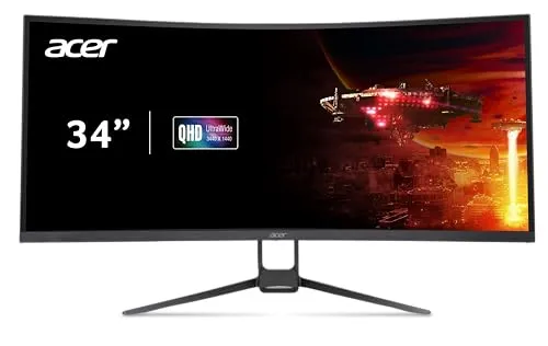 acer Nitro 34" UWQHD 3440 x 1440 1000R Curved PC Gaming Monitor | Adaptive-Sync Support (FreeSync Compatible) | 100Hz Refresh | 1ms VRB | AdobeRGB 90% | 2 x DP 1.2 & 2 x HDMI 2.0 | EDA343CUR Hbmiippx