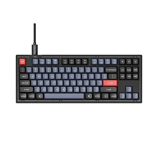 Keychron V3 TKL 80% Layout Custom Wired Mechanical Keyboard, 87 Keys RGB Backlight QMK/VIA Programmable Macro, Hot Swappable K Pro Brown Switch PBT Keycaps for Mac Windows (Frosted Black Translucent)