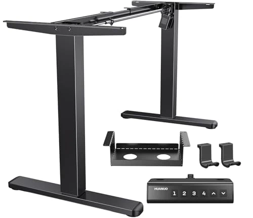 HUANUO Standing Desk Frame with 220lbs Powerful Brushless Motor, Thick T-Shaped Adjustable Desk Legs Made of Automotive-Grade Steel, for Max 75″ x 35″ Desktop, for Home Office, Frame Only