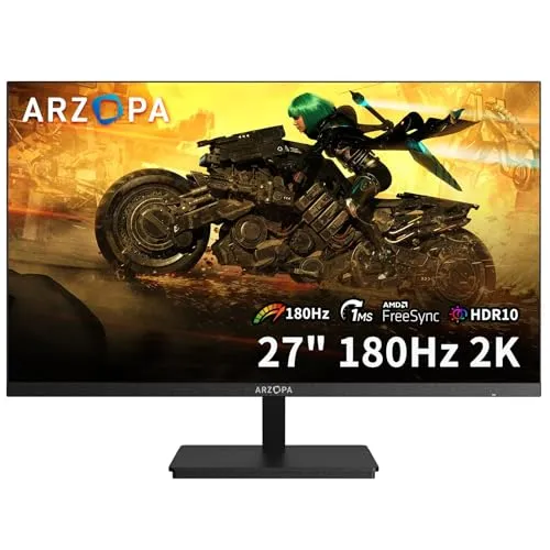 ARZOPA 27" 180HZ Gaming Monitor -2K QHD 2560x1440 Fast IPS Computer PC Display 115% sRGB Adaptive-Sync 1ms Response, 1x Display Port 1.4, 1x HDMI 2.0, 1x USB C -M1RC