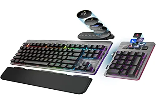 Mountain Everest Max Mechanical RGB Gaming Keyboard - Modular - Integrated Display Keys - Hot-Swappable Switches - OBS Controls Integration (Gunmetal Gray, Red - Linear & Quiet)