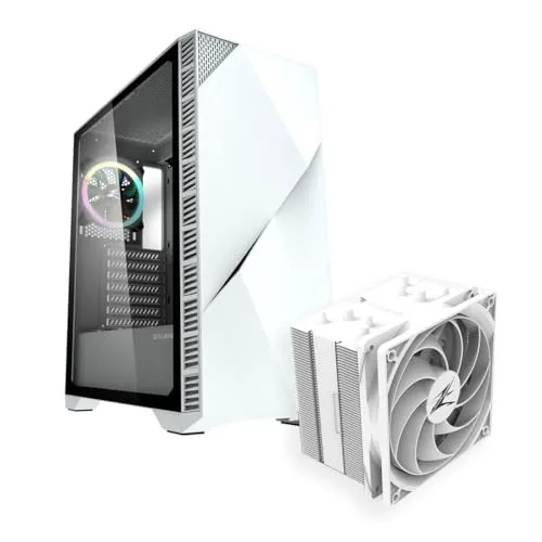 Zalman Z3 Iceberg White ATX Mid Tower Gaming PC Case + CNPS10X Performa White, Extreme Performance CPU Cooler, LGA1700/AM5, 180W TDP