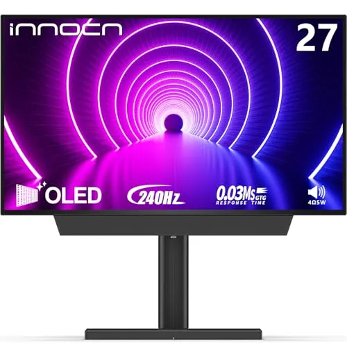 INNOCN 27" OLED Gaming Monitor 2K QHD 2560 x 1440p 240Hz 0.03ms HDMI DP USB Type C Connectivity, Built-in Stereo Speakers, Height Adjustable Stand, Black, 27A1S