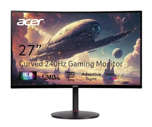 Acer Nitro XZ270 Xbmiipx 27" 1500R Curved Full HD (1920 x 1080) VA Zero-Frame Gaming Monitor with Adaptive Sync, 240Hz Refresh Rate and 1ms VRB (Display Port & 2 x HDMI 2.0 Ports) , Black