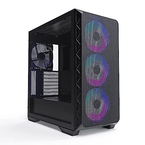 Montech AIR 903 MAX, E-ATX Mid Tower Case, High Airflow, 3X 140mm ARGB PWM & 1x 140mm PWM Fans Pre-Installed, Tempered Glass Side Panel, Mesh Front, Type-C, Support 4090 GPUs, Black