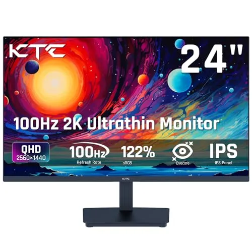 KTC 24 Inch QHD 100Hz Computer Monitor IPS 2K, 1300:1 Contrast, Anti-Blue Light Screen, 122% sRGB, Support FreeSync and GSync, HDMI2.0/DP/Earphone for Gaming and Office Working H24T27