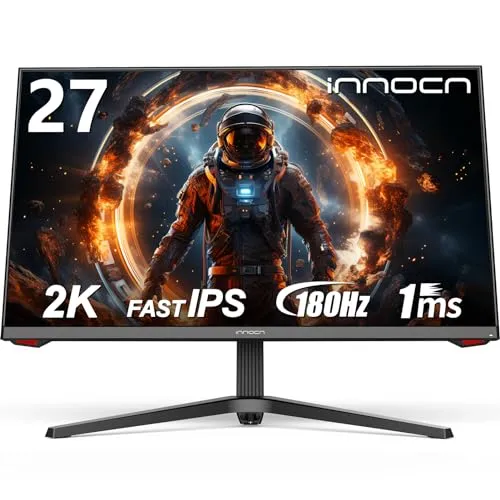 INNOCN 27 Inch QHD 2560 x 1440p 180Hz Fast IPS Gaming Monitor, FreeSync, 1ms, Extreme Low Motion Blur, 99% sRGB, 2 x HDMI 2.1 | 2 x DP 1.4 | Height/Pivot Stand, Black