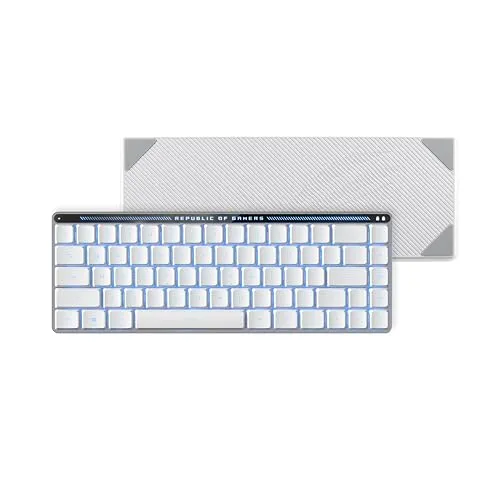 ASUS ROG Falchion RX Low Profile 65% wireless gaming keyboard with ROG RX Red low-profile switches, tri-mode connection with ROG SpeedNova, silicone dampening foam, touch panel, and MacOS support.