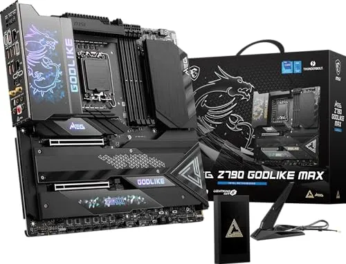 MSI MEG Z790 GODLIKE MAX Gaming Motherboard (Supports 12th/13th/14th Gen Intel Processors, LGA 1700, DDR5, PCIe 5.0, M.2, 10Gbps LAN, USB 3.2 Gen2, Wi-Fi 7, Bluetooth 5.4, Thunderbolt, E-ATX)
