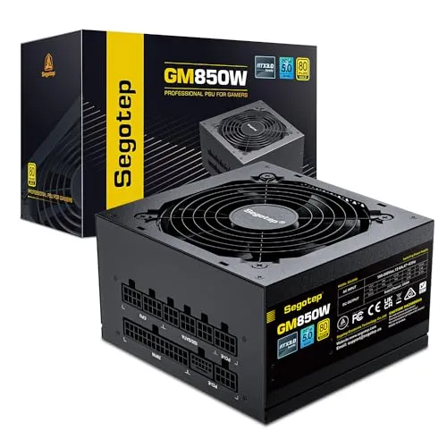 Segotep GM850 Power Supply 850W, PCIe 5.0 & ATX 3.0 Full Modular 80 Plus Gold Certified Gaming PSU for NVIDIA RTX 20/30/40 Series and AMD Graphics Cards, 100% Japanese 105°C Capacitor, 5 Year Warranty