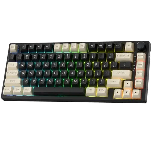 LTC Nimbleback NB831 Wireless 75% 3-Mode BT5.0/2.4Ghz/USB-C Wired Hot Swappable Mechanical Keyboard, 81-Keys RGB Compact Gaming Keyboard with Knob, Sound Absorbing Pads, PBT Keycaps, Pro Driver