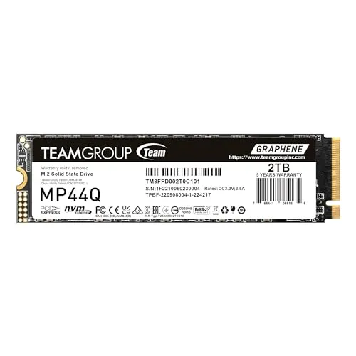TEAMGROUP MP44Q 2TB SLC Cache Gen 4x4 M.2 2280 PCIe 4.0 with NVMe Laptop & Desktop & NUC & NAS SSD Solid State Drive (R/W Speed up to 7,400/6,500MB/s) TM8FFD002T0C101