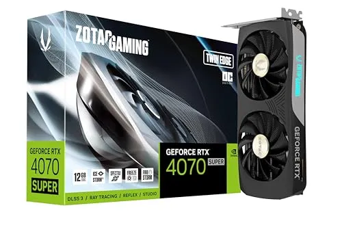 ZOTAC GAMING GeForce RTX 4070 SUPER Twin Edge OC DLSS 3 12GB GDDR6X 192-bit 21 Gbps PCIE 4.0 Compact Gaming Graphics Card, IceStorm 2.0 Advanced Cooling, SPECTRA RGB Lighting, ZT-D40720H-10M