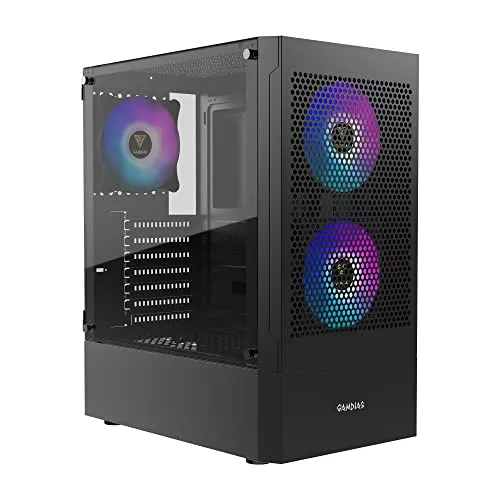 ZEUS GAMDIAS RGB Gaming ATX Mid Tower Computer PC Case with Side Tempered Glass Panel and a Magnetic Dust Filter & 3 Built-in 120mm ARGB Fans