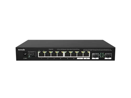 Tenda TEM2010F, 8 Port 2.5G Ethernet Switch Support NAS 5G Transmission, Unmanaged 2.5G Switch with 8 x 2.5G Ports, 2 x 2.5G SFP Slots, 50Gbps Switching Capacity, Fanless, Limited Lifetime Protection