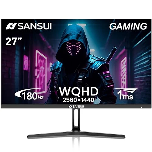 SANSUI 27 Inch WQHD 2560 x 1440 Gaming Monitor 180Hz 1ms Fast IPS Computer Monitor, HDMI 2.0 x2 | DP 1.2 x2 | VESA Mount, 120% sRGB HDR Eye Care Frameless Metal Stand and Base (ES-G27F2Q)