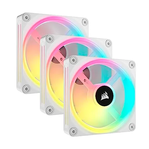 CORSAIR QX Series QX120 RGB 120mm Fans - iCUE Link Ecosystem - Magnetic Dome RGB PWM Fans - 3 Pack Starter Kit with Included System Hub - White