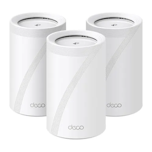 TP-Link Tri-Band WiFi 7 BE10000 Whole Home Mesh System (Deco BE63) | 6-Stream 10 Gbps | 4 × 2.5G Ports Wired Backhaul, 4× Smart Internal Antennas | VPN, AI-Roaming, MU-MIMO, HomeShield (3-Pack)