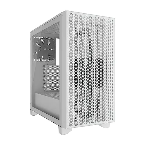 Corsair 3000D AIRFLOW Mid-Tower PC Case – 3-Pin Fans – Four-Slot GPU Support – Fits up to 8x 120mm Fans – High-Airflow Design – White