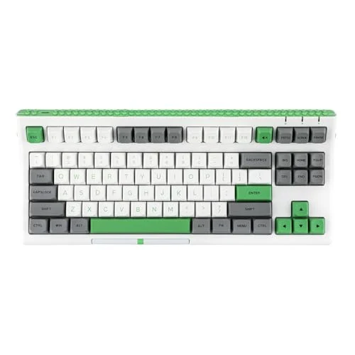 EPOMAKER Brick 87 Tri-Mode TKL Hot Swappable Mechanical Keyboard with Stackable Block Bar and Thumb-scroll Knobs, 3000mAh Battery, RGB, Compatible with Win/Mac (Grey Green, Flamingo Switch)