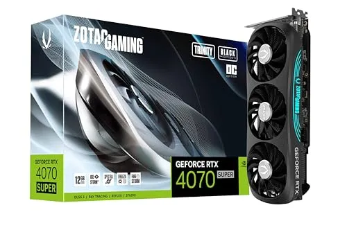 ZOTAC GAMING GeForce RTX 4070 SUPER Trinity OC Black Edion DLSS 3 12GB GDDR6X 192-bit 21 Gbps PCIE 4.0 Gaming Graphics Card, IceStorm 2.0 Advanced Cooling, SPECTRA RGB Lighting, ZT-D40720J-10P