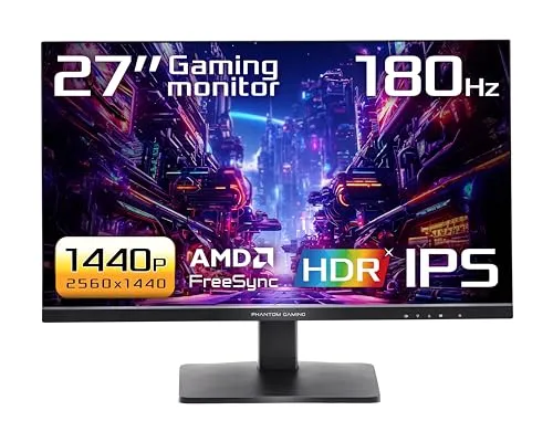 ASRock 27-inch 180Hz Gaming Monitor 1ms, VESA DisplayHDR 400, Flicker Free & Low Blue Light Technology, DisplayPort HDMI AMD FreeSync Build-in Speakers, Eye Care Tilt Adjustment (PG27QFT1B)