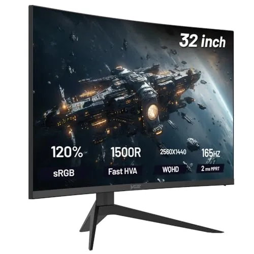 Skytech Gaming 32-inch Curved Gaming Monitor up to 165Hz, QHD 2K(2560 x 1440), 2ms Response Time, 1500R VA Panel, FreeSync & G-Sync Support, Swivel Tilt Height Pivot Adjustable, HDMI & DisplayPort