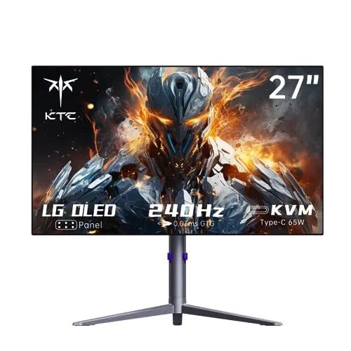 KTC 27 Inch OLED Gaming Monitor, QHD 2560 x 1440, 240Hz, 0.03ms, Type-C 65W, KVM, Built-in Speakers, G-SYNC & FreeSync, HDMI2.0, DisplayPort1.4, USB-C 3.0, G27P6