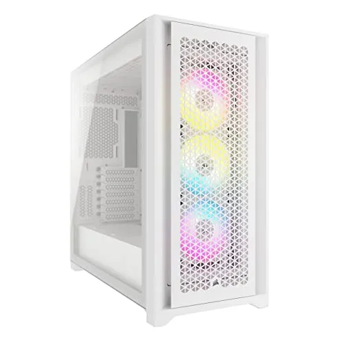 Corsair iCUE 5000D RGB Airflow Mid-Tower Case - 3X AF120 RGB Elite Fans - iCUE Lighting Node PRO Controller - High-Airflow Design - CORSAIR RapidRoute Cable Management System - True White