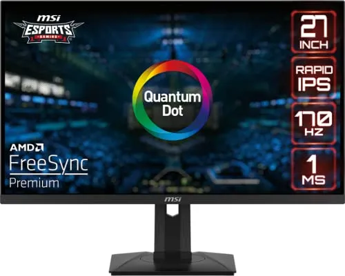 MSI G274QPF-QD, 27" Gaming Monitor, 2560 x 1440(QHD), IPS, 170Hz, FreeSync Premium, HDR400, HDMI, Displayport, USB C, Tilt, Black