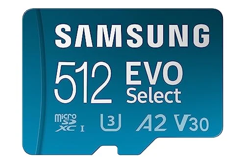 Samsung EVO Select 512GB microSDXC UHS-I U3 130MB/s Full HD and 4K UHD Memory Card inc. SD-Adapter (MB-ME512KA/EU), Blue